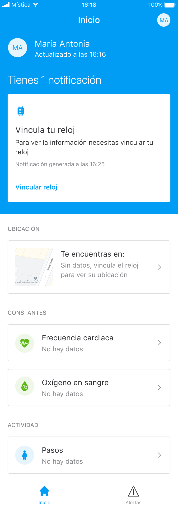 Pantalla para vincular el reloj con el móvil